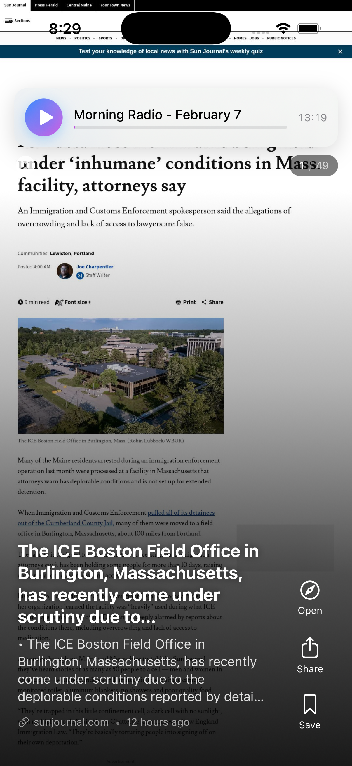 Morning Radio playing over a news article